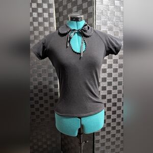 Chic Black Scalloped Collar Women's Top